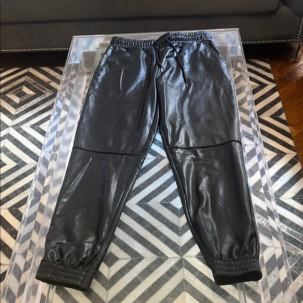 Black Faux Leather Joggers